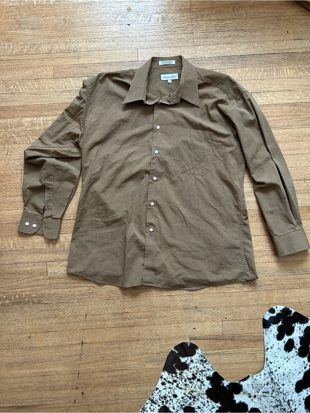 Dior Men's Brown Pinstripe Long-Sleeve Dress Shirt